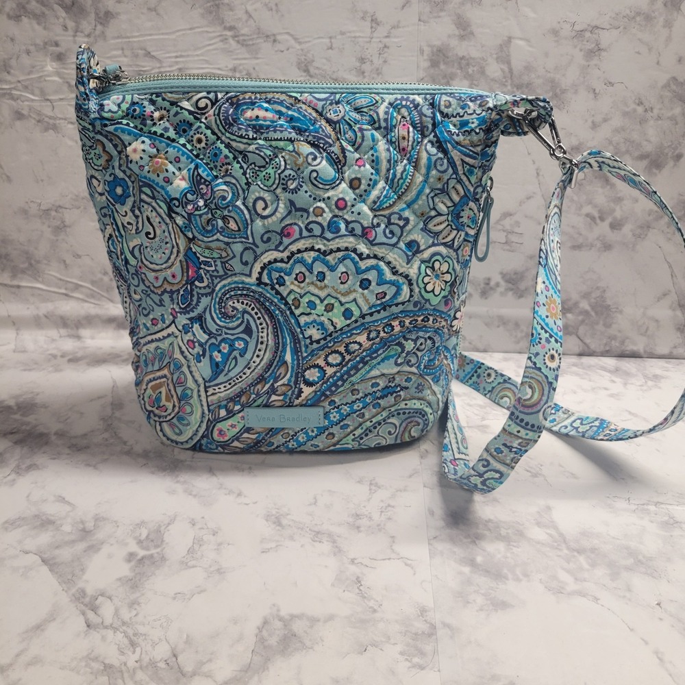 Vera Bradley Blue Paisley Quilted Cotton Crossbody Bag with Side Zip Pocket